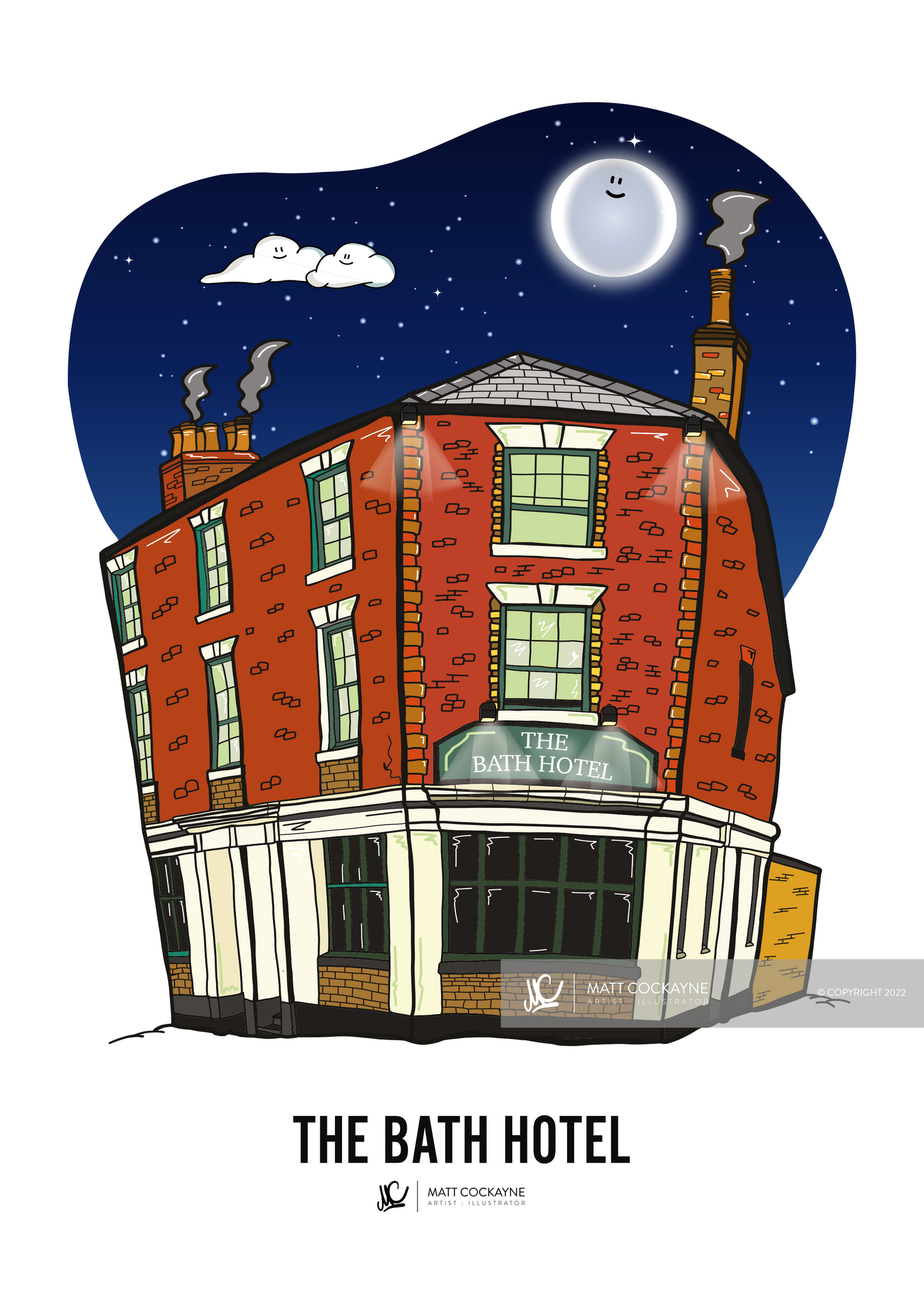 PUBS - THE BATH HOTEL - Sheffield Prints - Wall Art - Poster - Print - Canvas - Illustration