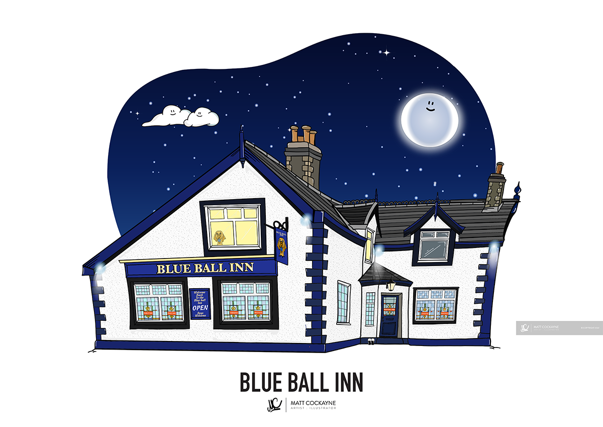 PUBS - THE BLUE BALL INN - Wall Art - Poster - Print - Canvas - Illustration