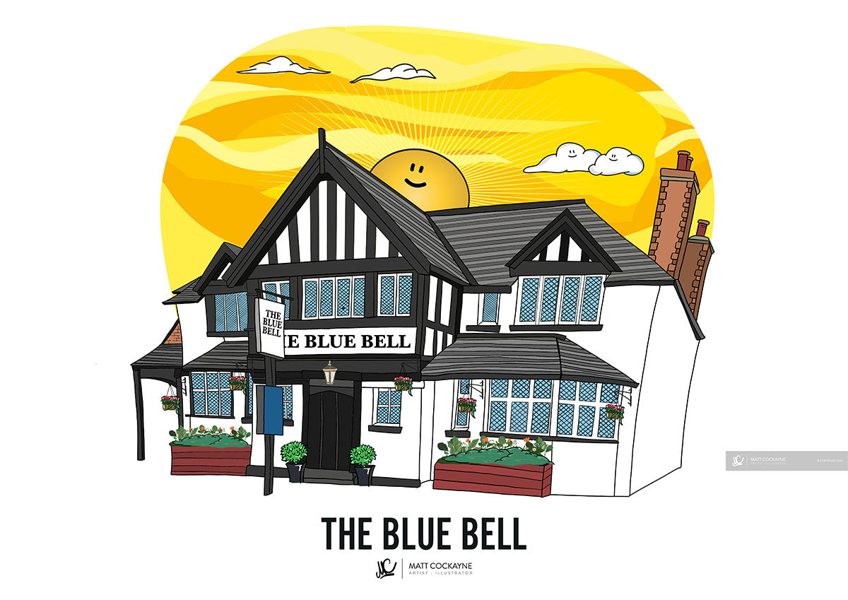 PUBS - THE BLUE BELL - Wall Art - Poster - Print - Canvas - Illustration