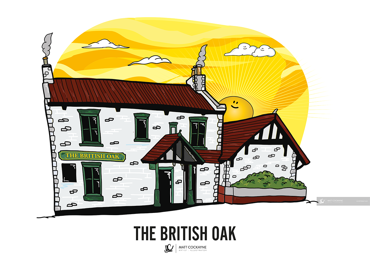 PUBS - THE BRITISH OAK - Wall Art - Poster - Print - Canvas - Illustration