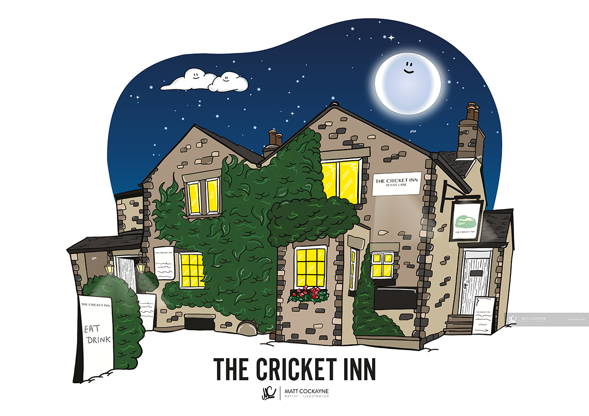 PUBS - THE CRICKET INN - Wall Art - Poster - Print - Canvas - Illustration