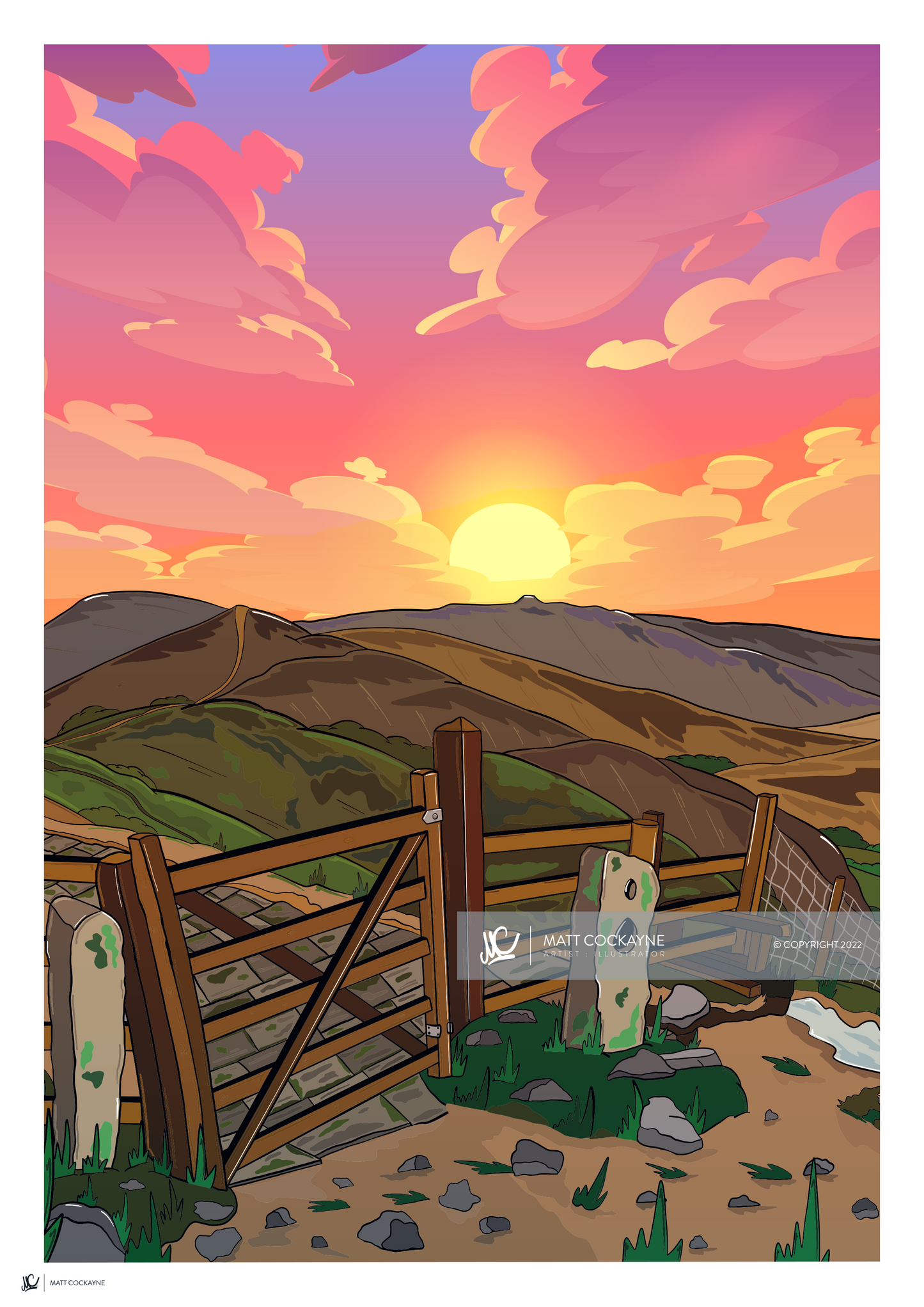 THE GREAT RIDGE SUNSET - Peak District Prints - Wall Art - Poster - Print - Canvas - Illustration