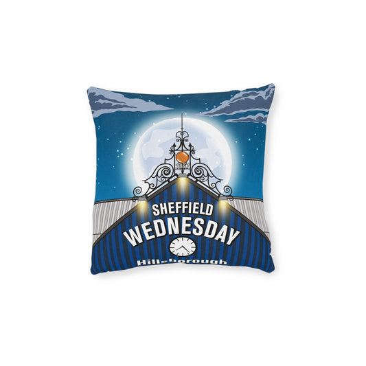 Sheffield Wednesday Fan Pillow — Moonlit Hillsborough Stadium Square Cushion