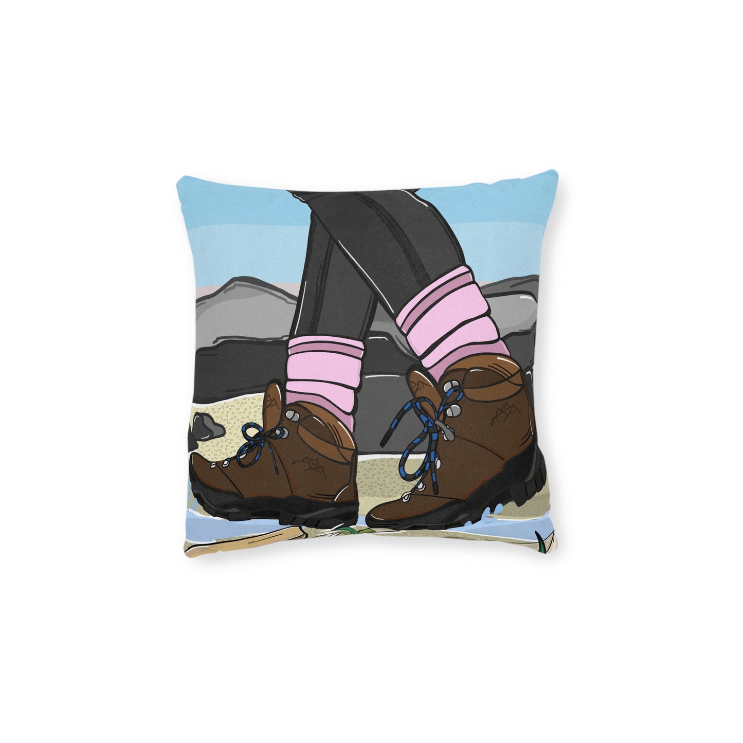 Hiking Boots Square Pillow — Outdoor Adventure Decorative Throw Pillow