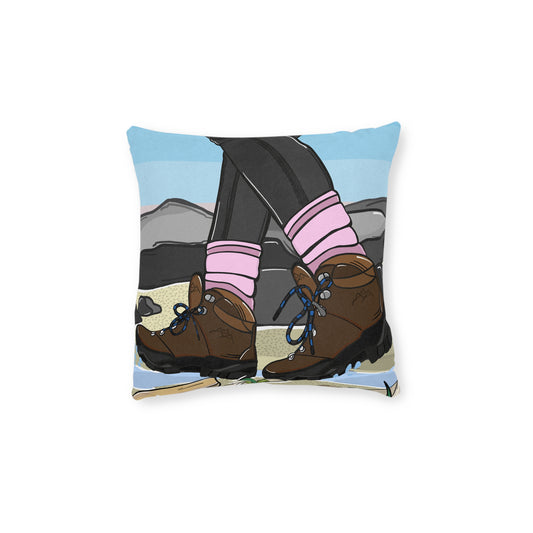 Hiking Boots Square Pillow — Outdoor Adventure Decorative Throw Pillow