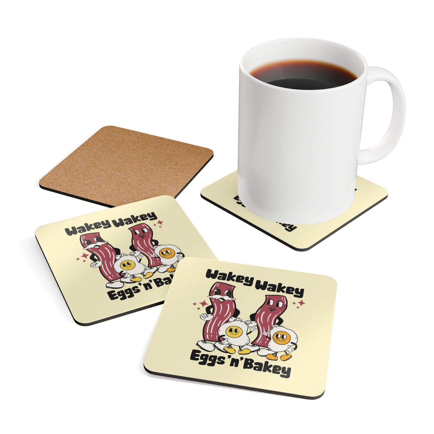 Wakey Wakey Eggs n Bakey - Corkwood Coaster Set