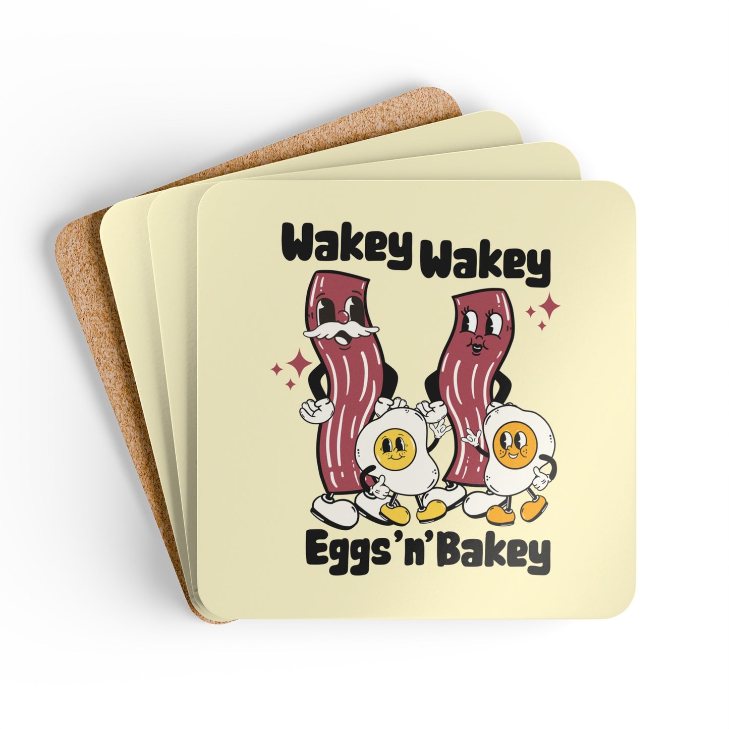 Wakey Wakey Eggs n Bakey - Corkwood Coaster Set