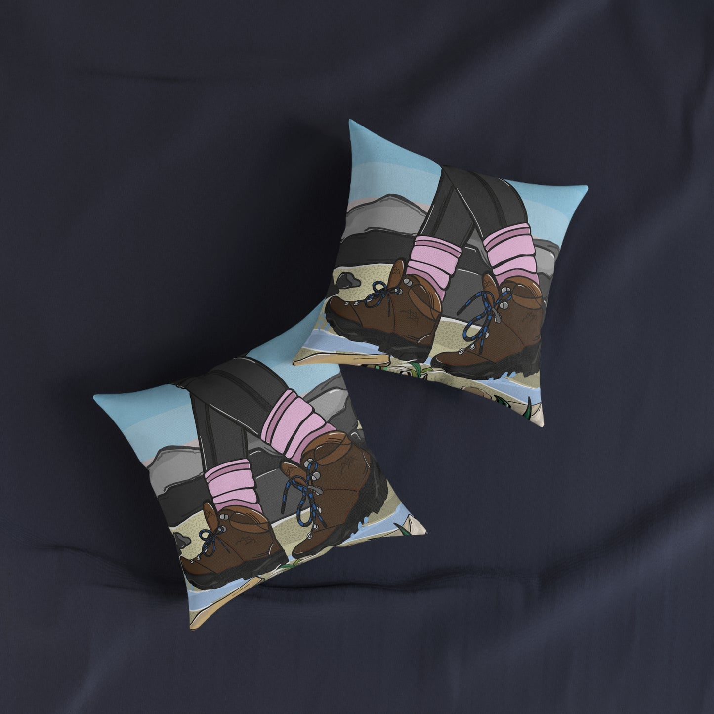 Hiking Boots Square Pillow — Outdoor Adventure Decorative Throw Pillow