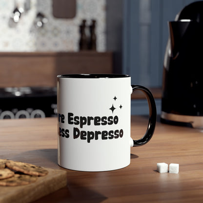 More Espresso Less Depresso - Two-Tone Coffee Mugs, 11oz