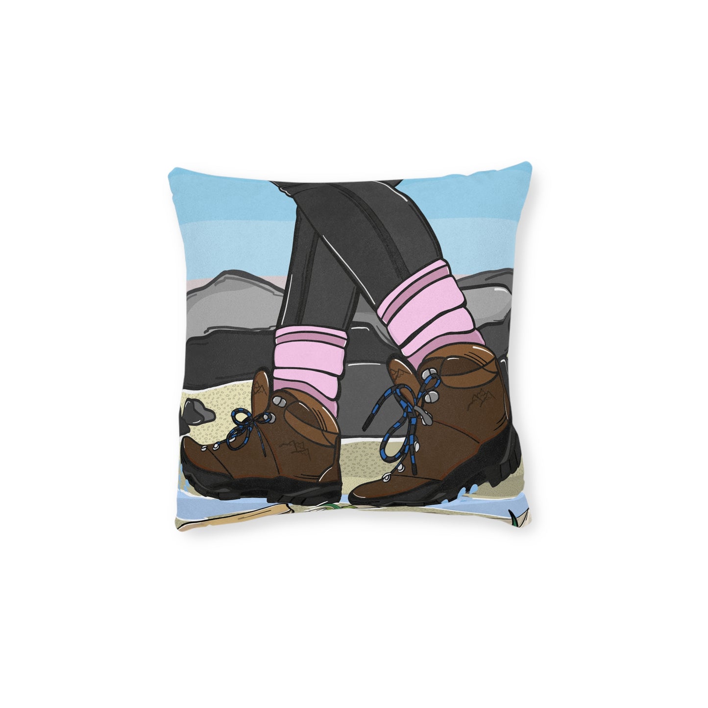 Hiking Boots Square Pillow — Outdoor Adventure Decorative Throw Pillow