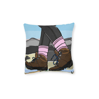 Hiking Boots Square Pillow — Outdoor Adventure Decorative Throw Pillow