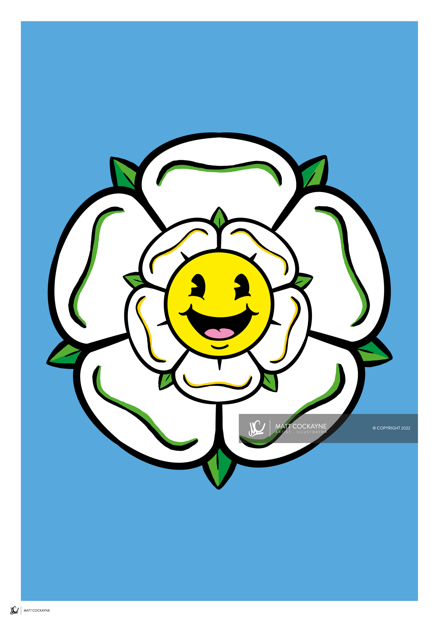 Yorkshire Rose Smiley – Yorkshire Artwork – Sheffield Illustration – Yorkshire Wall Art – Industrial Art Print – UK City Poster
