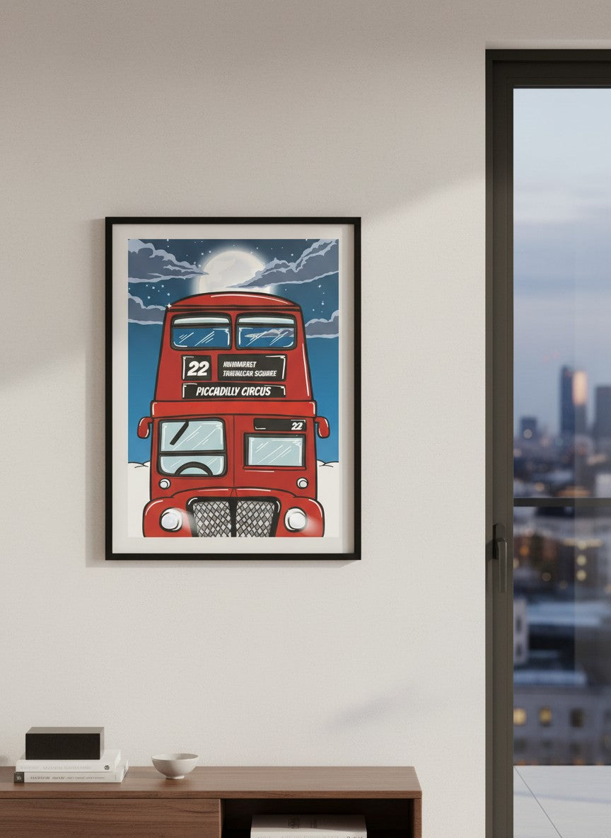 The Big Red Bus Print | London Bus Wall Art | London Skyline Poster | British Icon Art | London Cityscape Illustration | UK Travel Print