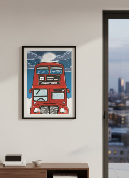 The Big Red Bus Print | London Bus Wall Art | London Skyline Poster | British Icon Art | London Cityscape Illustration | UK Travel Print