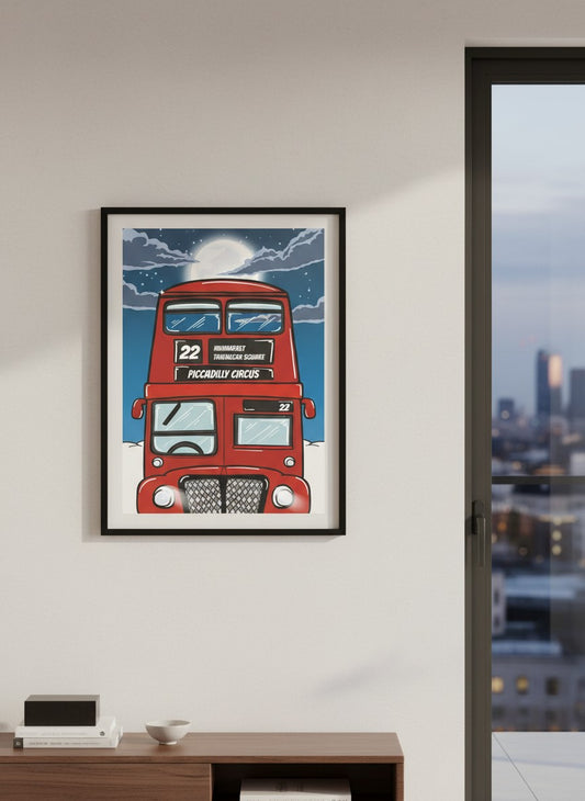 The Big Red Bus Print | London Bus Wall Art | London Skyline Poster | British Icon Art | London Cityscape Illustration | UK Travel Print