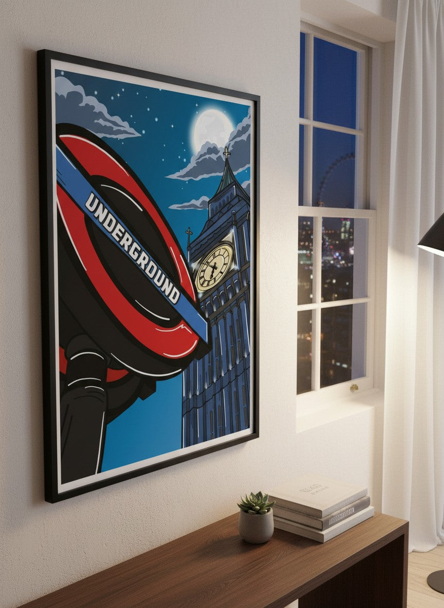 An Evening in London Print | London Wall Art | British Icon Poster | London Skyline Illustration | UK Travel Art | Gift for London Lovers