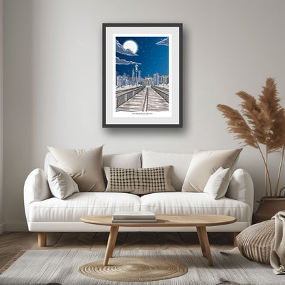 Brooklyn Bridge Print, New York City Skyline Wall Art, NYC Architecture Poster, Urban Illustration, New York Travel Art, Modern Cityscape Gift