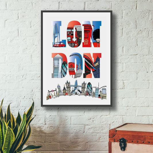 London Typography Print – London Wall Art – London Landmarks Poster – Modern London Artwork – UK City Print
