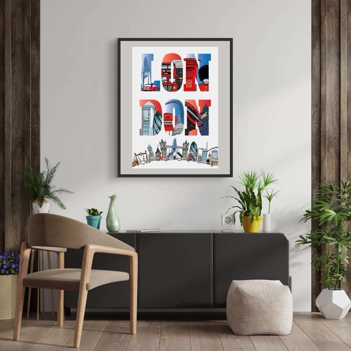 London Typography Print – London Wall Art – London Landmarks Poster – Modern London Artwork – UK City Print