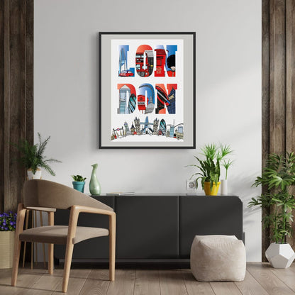 London Typography Print – London Wall Art – London Landmarks Poster – Modern London Artwork – UK City Print