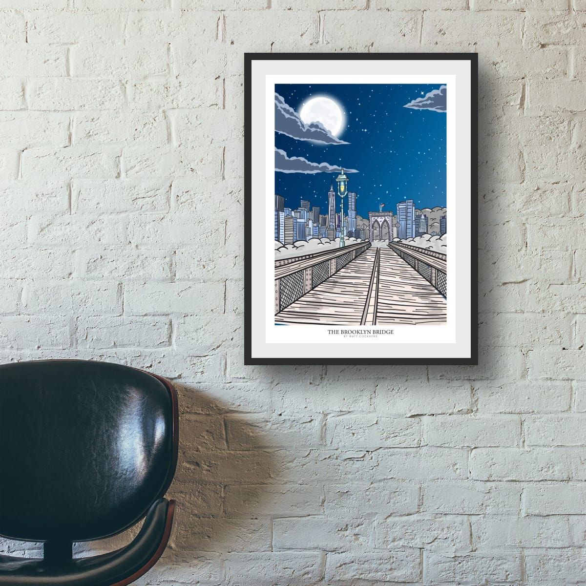 Brooklyn Bridge Print, New York City Skyline Wall Art, NYC Architecture Poster, Urban Illustration, New York Travel Art, Modern Cityscape Gift