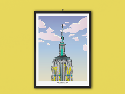 NYC Empire State Building Day Print | New York Skyline Wall Art | Manhattan Cityscape Poster | New York Illustration | USA Travel Art | NYC Gift (Copy)