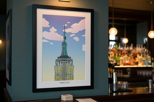 NYC Empire State Building Day Print | New York Skyline Wall Art | Manhattan Cityscape Poster | New York Illustration | USA Travel Art | NYC Gift (Copy)