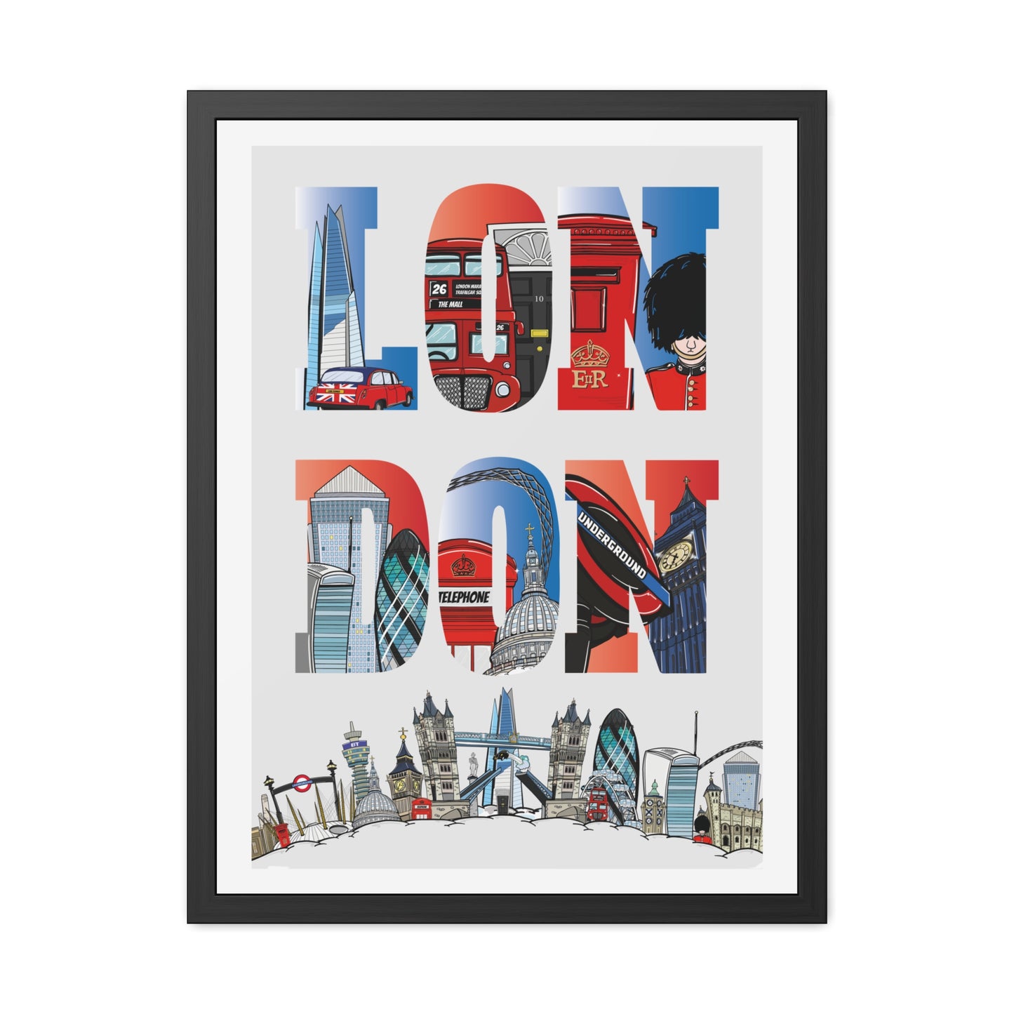 London Typography Print – London Wall Art – London Landmarks Poster – Modern London Artwork – UK City Print