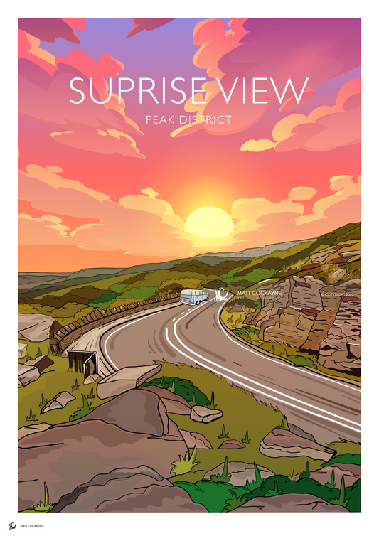 INTO THE SUNSET- SURPRISE VIEW - Peak District Prints - Wall Art - Poster - Print - Canvas - Illustration