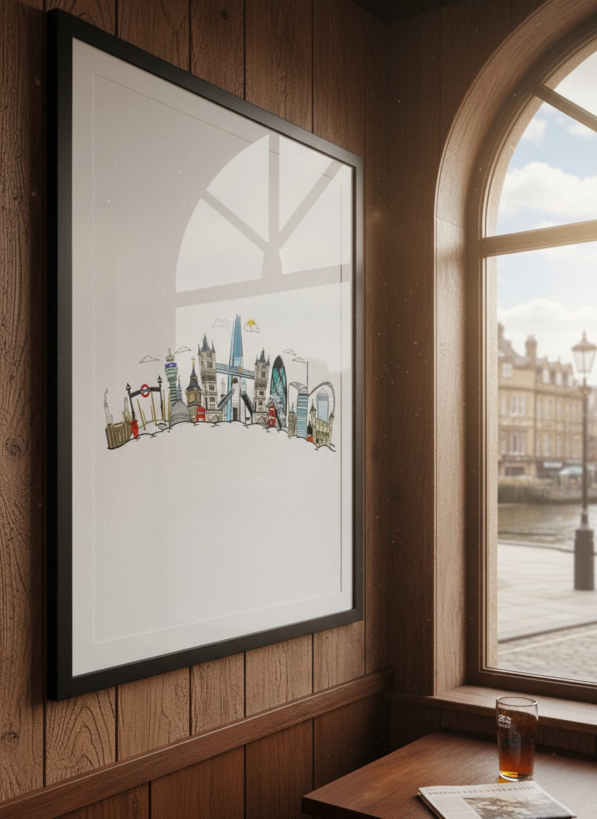 London Skyline Pop Art Print – UK Cityscape Illustration