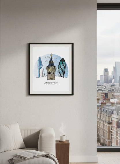 London Sky Print | London Skyline Wall Art | British Icon Poster | London Cityscape Illustration | UK Travel Art | London Gift