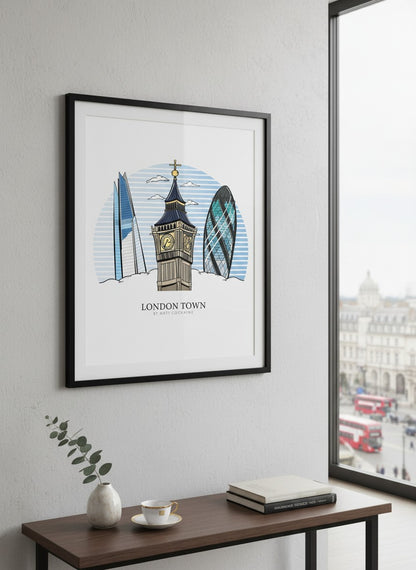 London Sky Print | London Skyline Wall Art | British Icon Poster | London Cityscape Illustration | UK Travel Art | London Gift