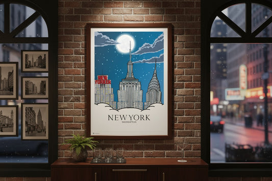 Manhattan Print – New York Skyline Wall Art, NYC Cityscape Poster, Travel & Urban Illustration