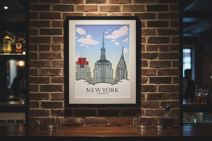 Manhattan Day Print – New York Skyline Wall Art, NYC Cityscape Poster, Travel & Urban Illustration