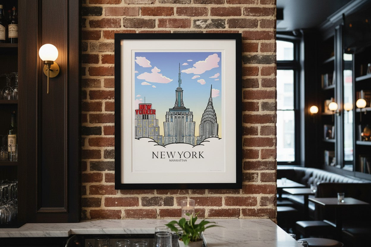 Manhattan Day Print – New York Skyline Wall Art, NYC Cityscape Poster, Travel & Urban Illustration