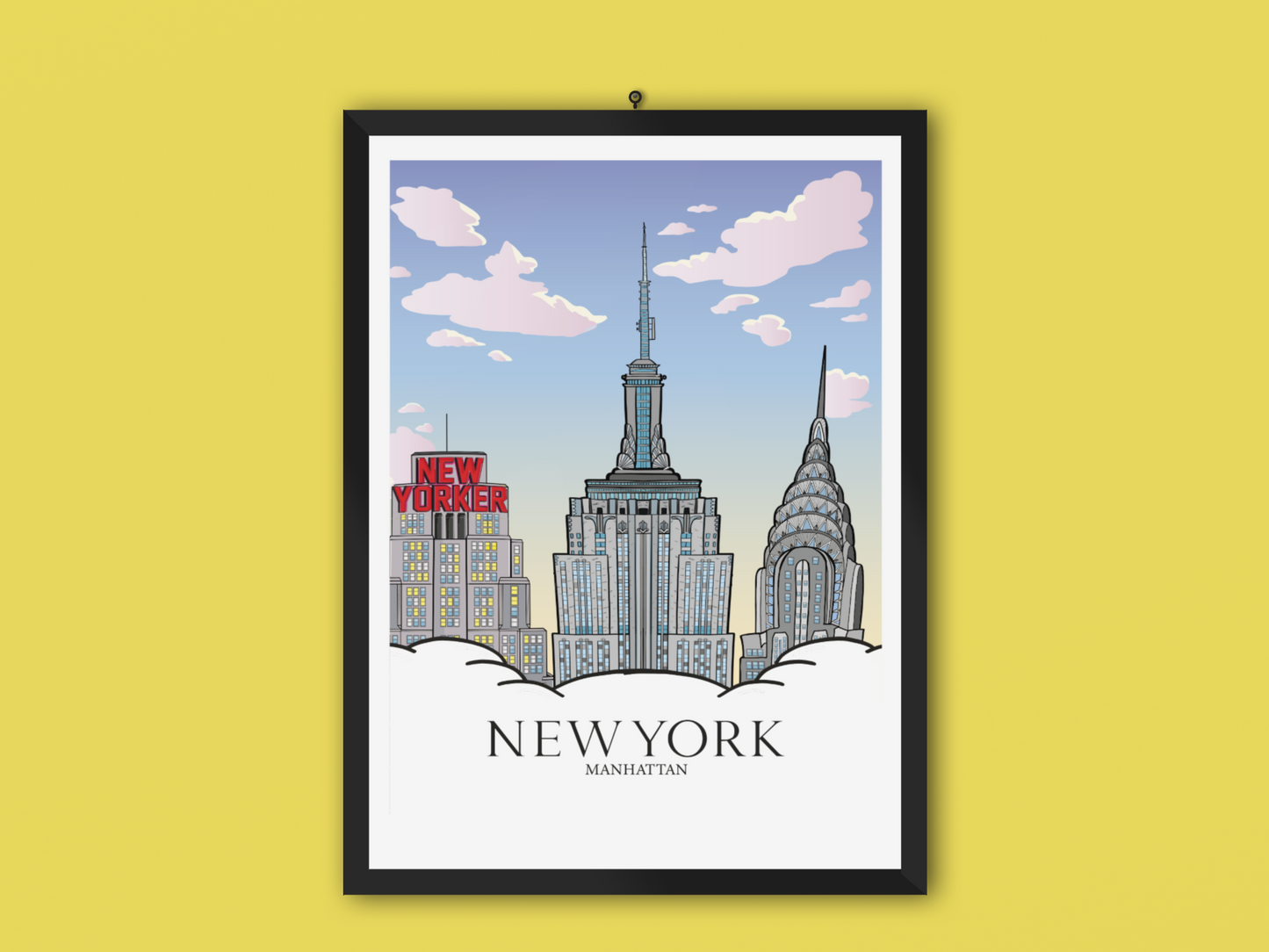 Manhattan Day Print – New York Skyline Wall Art, NYC Cityscape Poster, Travel & Urban Illustration