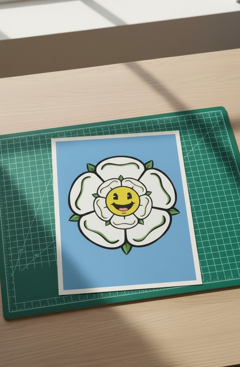 Yorkshire Rose Smiley – Yorkshire Artwork – Sheffield Illustration – Yorkshire Wall Art – Industrial Art Print – UK City Poster