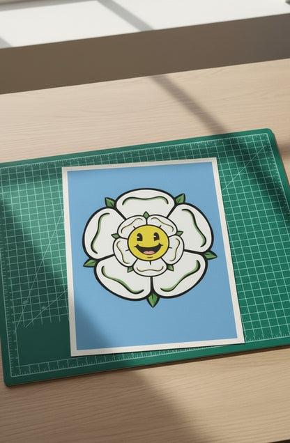 Yorkshire Rose Smiley – Yorkshire Artwork – Sheffield Illustration – Yorkshire Wall Art – Industrial Art Print – UK City Poster