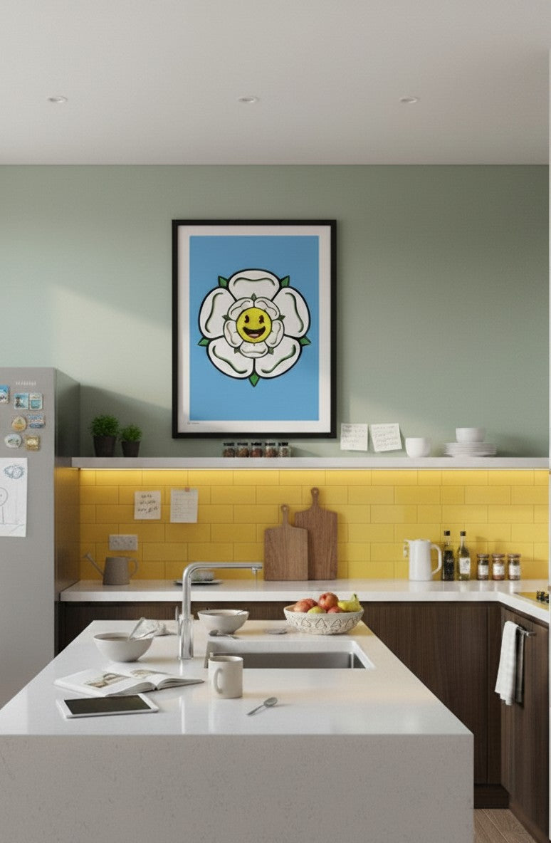 Yorkshire Rose Smiley – Yorkshire Artwork – Sheffield Illustration – Yorkshire Wall Art – Industrial Art Print – UK City Poster