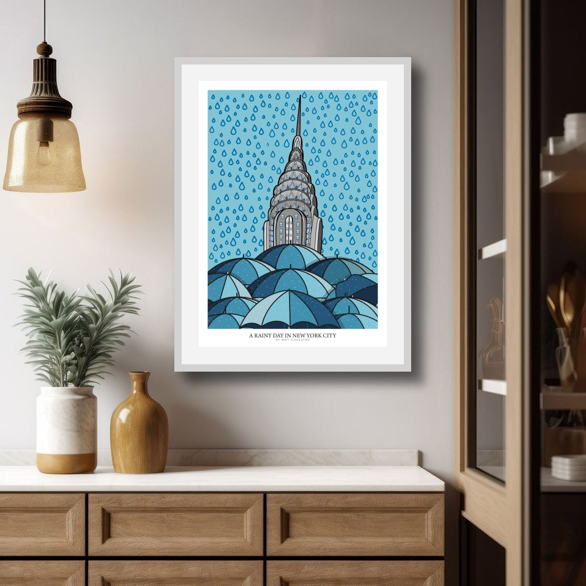 Moody New York Print, Rainy Day NYC Wall Art, New York City Poster, Urban Skyline Illustration, NYC Travel Art, Modern Cityscape Gift