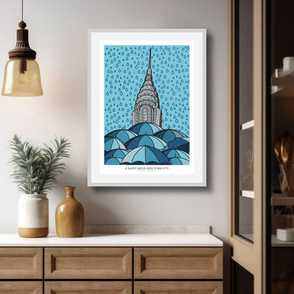 Moody New York Print, Rainy Day NYC Wall Art, New York City Poster, Urban Skyline Illustration, NYC Travel Art, Modern Cityscape Gift