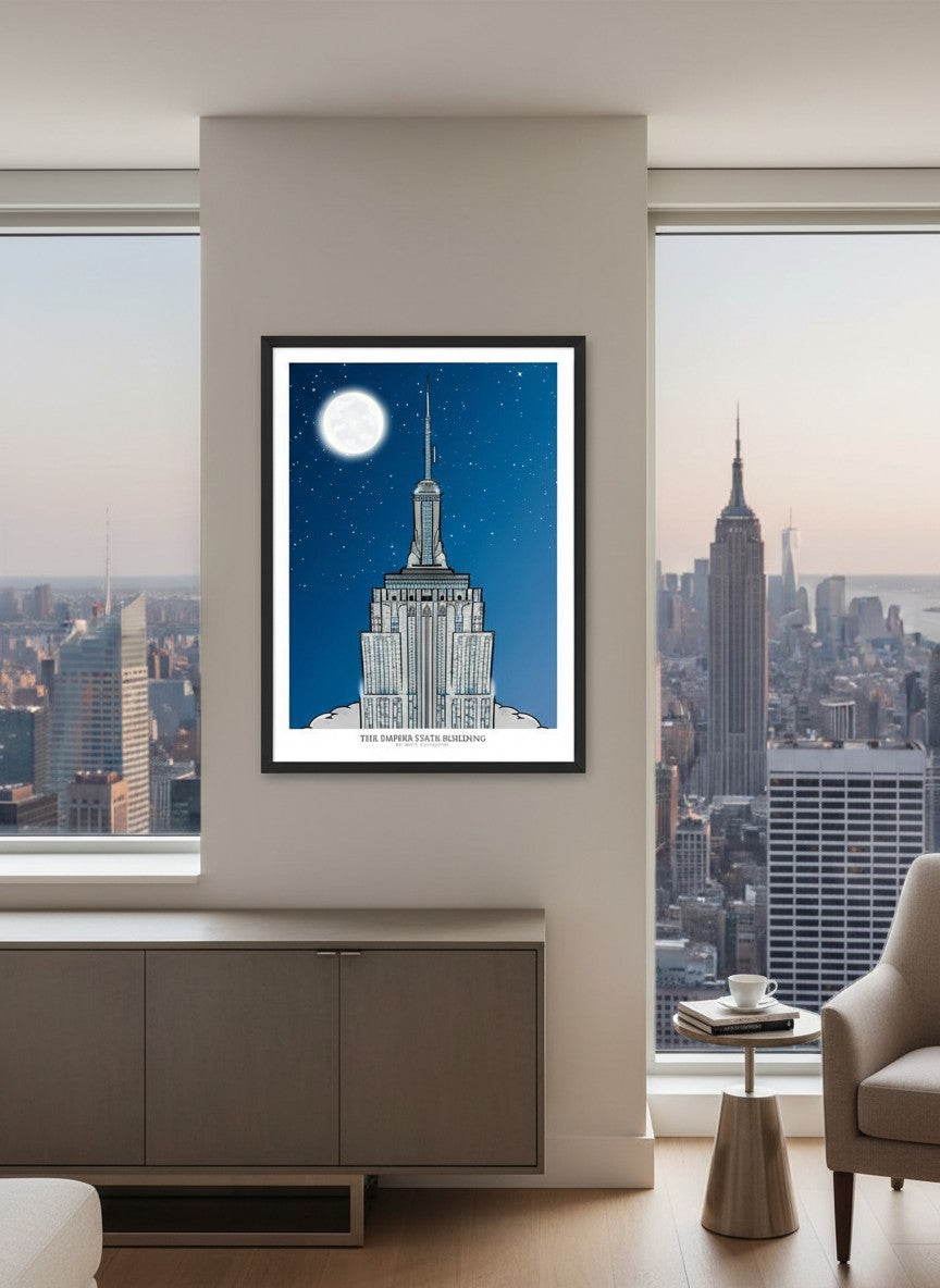 NYC Empire State Building Print | New York Skyline Wall Art | Manhattan Cityscape Poster | New York Illustration | USA Travel Art | NYC Gift
