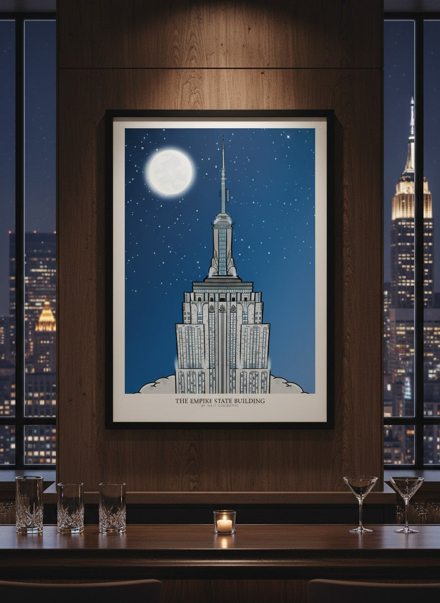 NYC Empire State Building Print | New York Skyline Wall Art | Manhattan Cityscape Poster | New York Illustration | USA Travel Art | NYC Gift