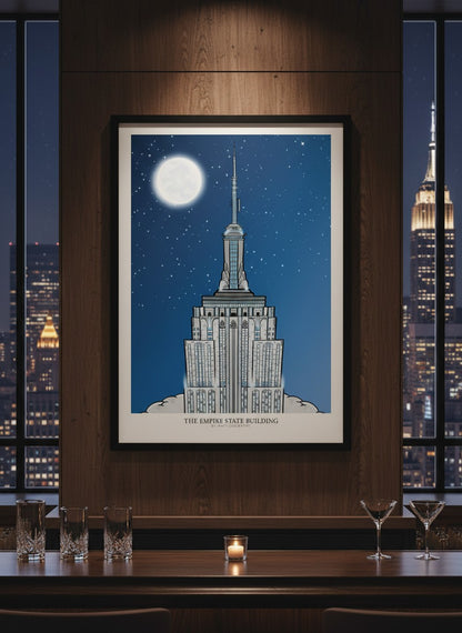 NYC Empire State Building Print | New York Skyline Wall Art | Manhattan Cityscape Poster | New York Illustration | USA Travel Art | NYC Gift