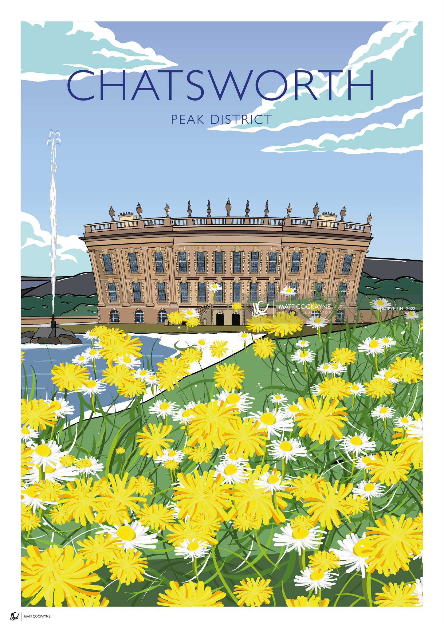 CHATSWORTH IN BLOOM - Peak District Prints - Wall Art - Poster - Print - Canvas - Illustration