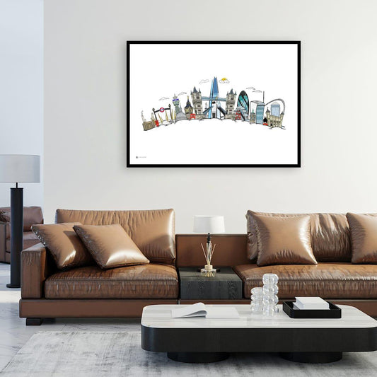 London Skyline Pop Art Print – UK Cityscape Illustration