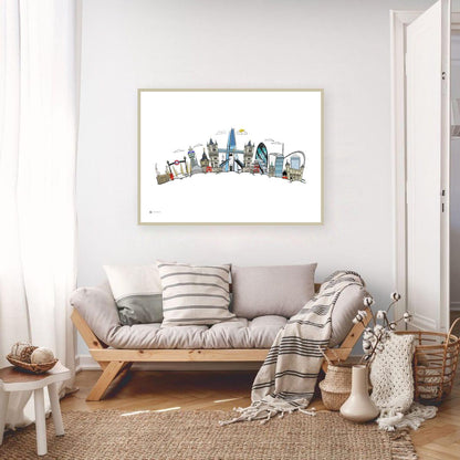 London Skyline Pop Art Print – UK Cityscape Illustration