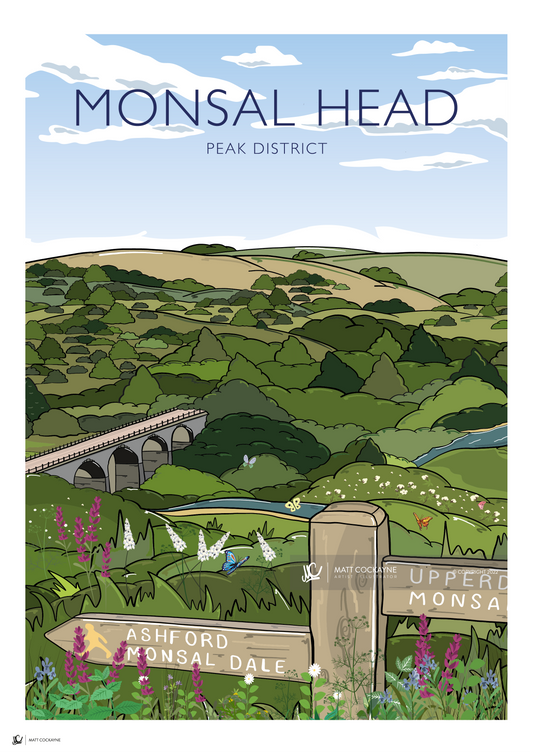 MONSAL HEAD - Peak District Prints - Wall Art - Poster - Print - Canvas - Illustration