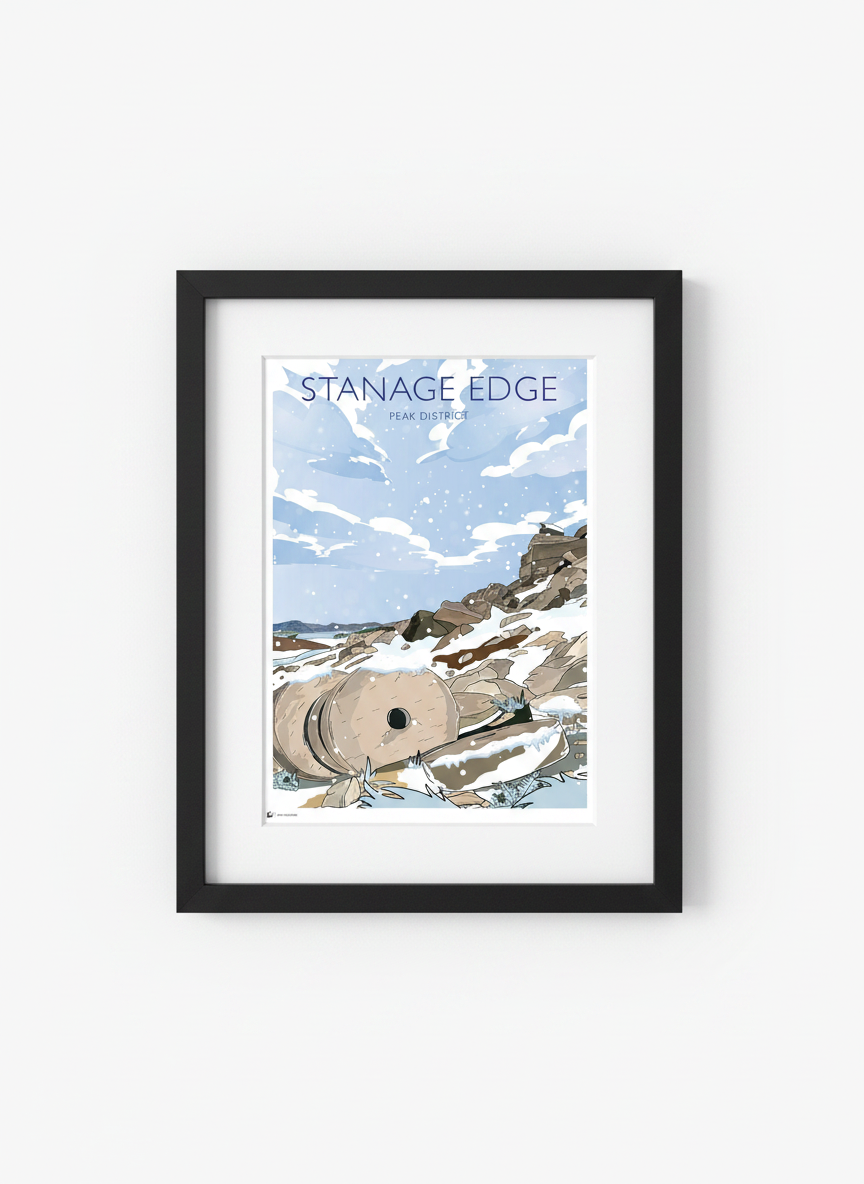 STANAGE EDGE WINTER - Peak District Prints - Wall Art - Poster - Print - Canvas - Illustration