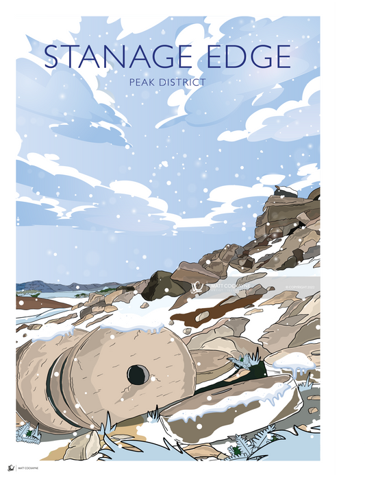 STANAGE EDGE WINTER - Peak District Prints - Wall Art - Poster - Print - Canvas - Illustration